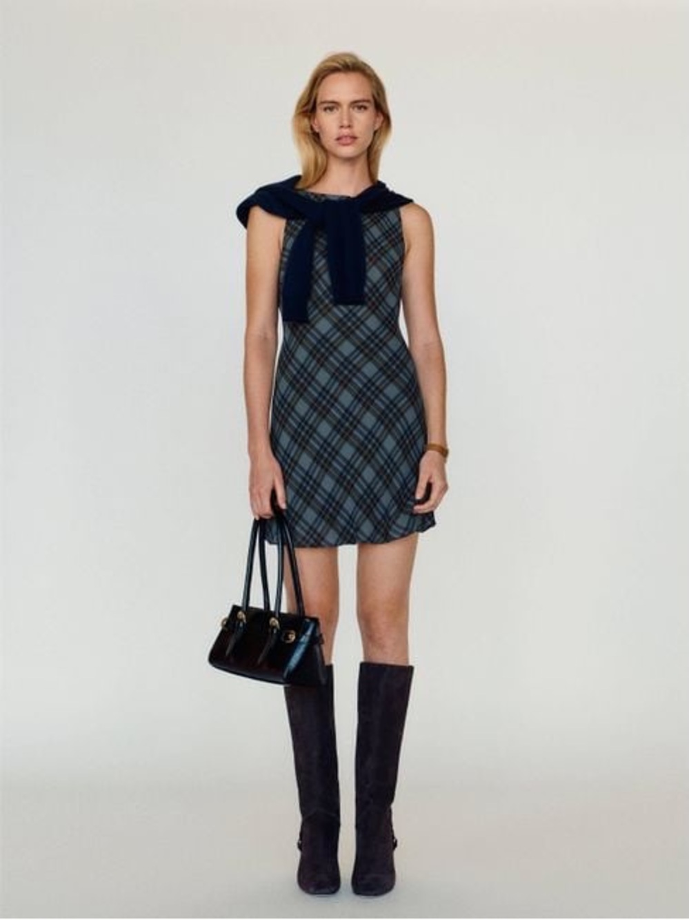 NEW Reformation Dale Dress in Slate Plaid Size M